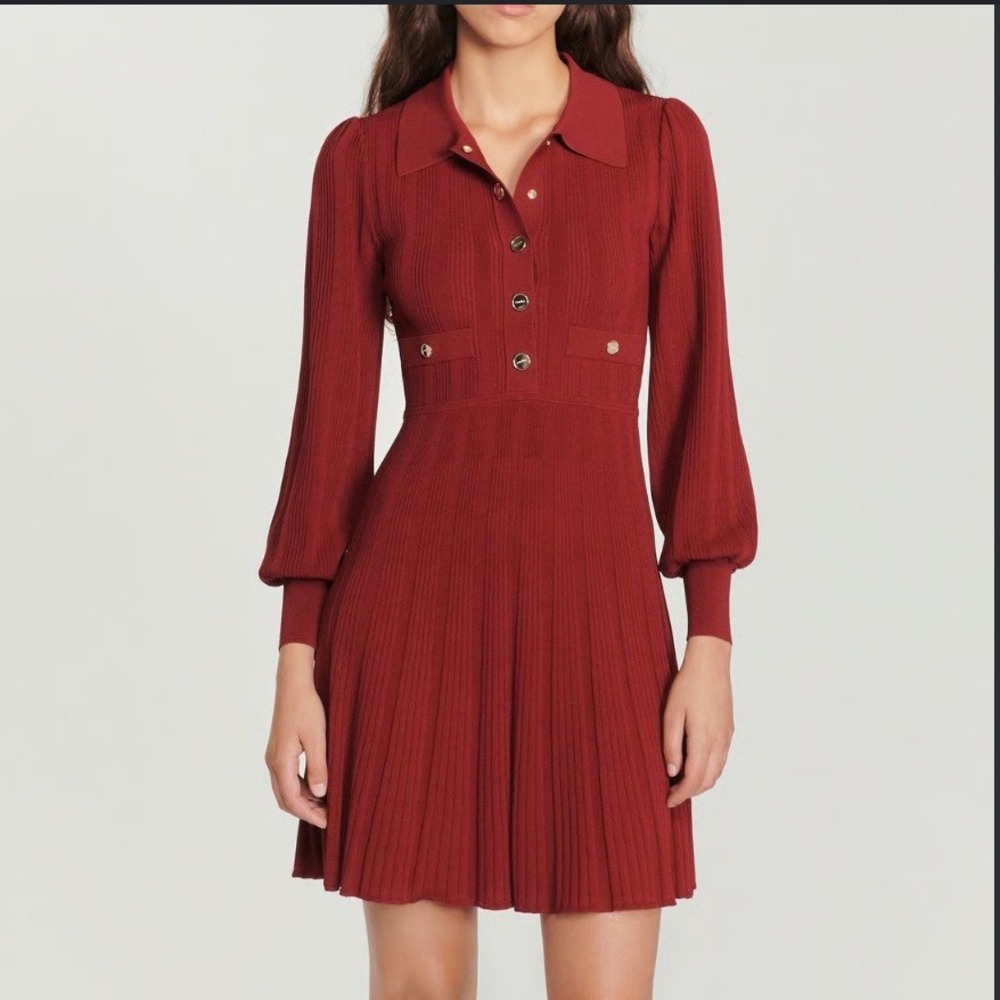 Sandro Lison Short Knit Dress In Bordeaux Academia French Style Chic Size 38